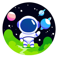 Naklejka premium Astronauts explore the beauty of nature in their adorable spacesuits.