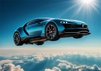 Flying car on the clouds