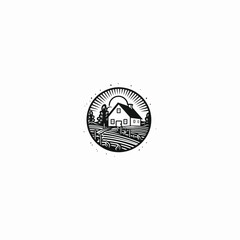Obraz premium Farm house line art logo icon design