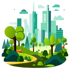 Quaint houses nestle amidst lush greenery, creating a charming cityscape oasis.