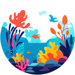 Vibrant coral reefs teeming with life create a breathtaking natural tapestry.