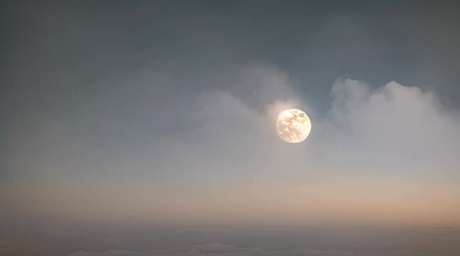 Beautiful Moon in the Skies. Flying Over the Infinite Clouds with the Night Moon Shining Seamless. with Moonlight Over the Horizon