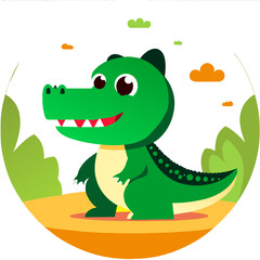 Naklejka premium A baby crocodile basks in the sun on a rock.