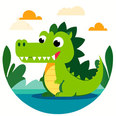 An adorable crocodile basks in the warm sun, its scaled body gleaming and eyes wide with curiosity.