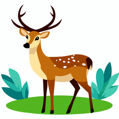 A cute deer stands amidst a lush green forest, its wide eyes gazing curiously at the camera.
