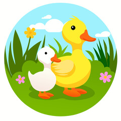 Fototapeta premium Cute ducks swim peacefully in the serene lake.