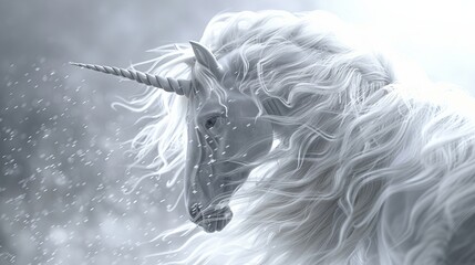 Obraz na płótnie Canvas an elegant snow unicorn with a flowing mane amidst a blizzard