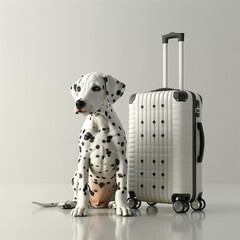 chien et sac de luxe, dalmatiens assortis aux bagages de luxe - obrazy, fototapety, plakaty