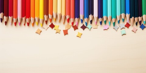 Colorful Lineup Sharpened Pencils Scattered With Shavings 2