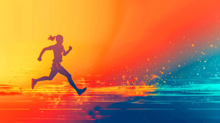 Naklejka premium Dynamic runner in vibrant abstract setting