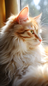 Cuddly and Colorful Domestic Cat basking in Soft Light: An Image Inspiring Warmth and Comfort