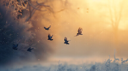 photo of birds flying in winter