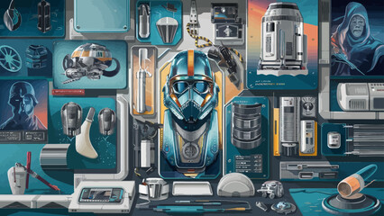 Flatlay knolling vector illustration 