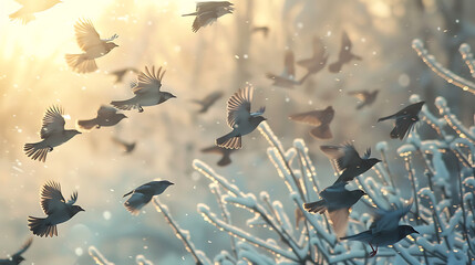 photo of birds flying in winter