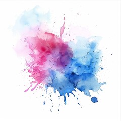 Vivacious blue and fuchsia watercolor splotches on white, symbolizing artistic chaos and beauty. - obrazy, fototapety, plakaty