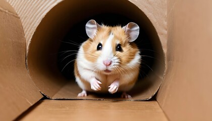 A Hamster Darting Through A Tunnel Made Of Cardboa