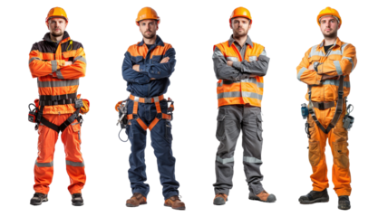 Maintenance Electrical man in safety suit with equipment standing on transparent background.