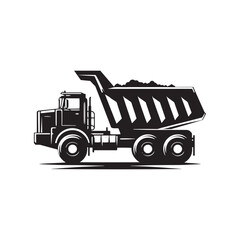 Dump Truck Chronicles: Robust Silhouette Vector Set for Construction Sites and Heavy-duty Projects. Dump Truck Illustration, Dump Truck Vector.