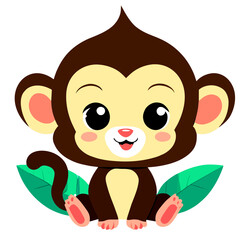 Fototapeta premium An adorable monkey frolics amidst lush greenery, its playful nature captured in a delightful nature shot.