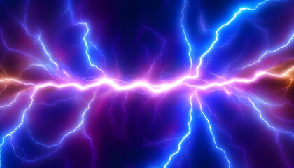 A blue lightning bolt on a dark background with abstract shapes and energy waves