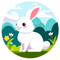 A lovely rabbit with floppy ears hopping through a lush green field.