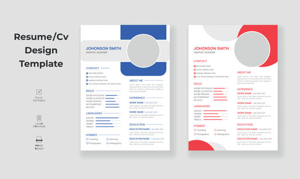 modern and creative professional resume or cv design template, minimalist cv design layout, clean resume design with unique cv template.