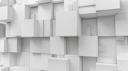 Randomly shifted white cube boxes creating a dynamic block background