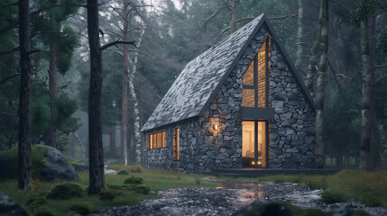 Classic stone cabin that blends with the natural surroundings