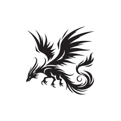 Dragon's Flight: Majestic Flying Dragon Silhouette Vector for Mythical Designs and Fantasy-themed Projects. Dragon Illustration, dragon vector.