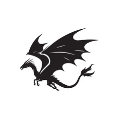 Dragon's Flight: Majestic Flying Dragon Silhouette Vector for Mythical Designs and Fantasy-themed Projects. Dragon Illustration, dragon vector.