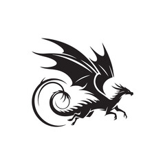 Dragon's Flight: Majestic Flying Dragon Silhouette Vector for Mythical Designs and Fantasy-themed Projects. Dragon Illustration, dragon vector.