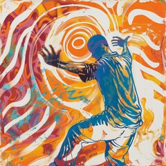 Fototapeta na wymiar A colourful basic print of a man dancing