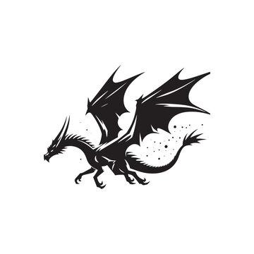 Dragon's Flight: Majestic Flying Dragon Silhouette Vector for Mythical Designs and Fantasy-themed Projects. Dragon Illustration, dragon vector.