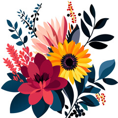 A vibrant bouquet of colorful flowers adorns a picturesque natural backdrop, capturing the essence of springtime beauty.