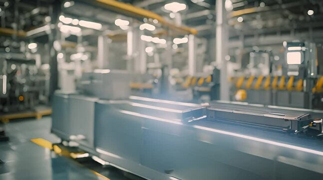 : Robotic Equipment. Automated Machine. Industrial Factory machinery. Robotic equipment modern factory floor. Industrial factory indoors and machinery