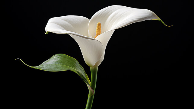 A white calla lily flower isolated with black background 