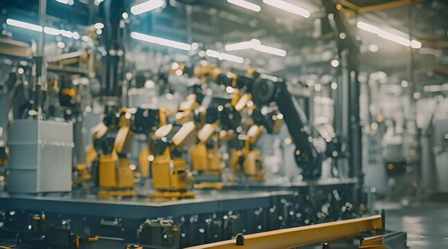 : Robotic Equipment. Automated Machine. Industrial Factory machinery. Robotic equipment modern factory floor. Industrial factory indoors and machinery