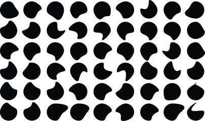 Organic amoeba blob shape abstract black with line vector illustration isolated on transparent background. Set of irregular round blot form graphic element. Doodle drops with outline circle