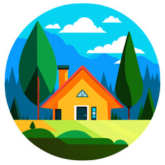 Naklejka premium A beautiful house nestled amidst lush greenery, creating a serene oasis.