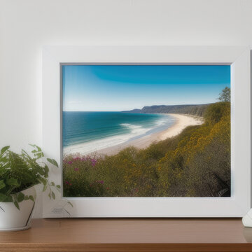 wall art mockup, frame mockup on a white wall , summer collection