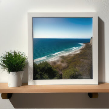 wall art mockup, frame mockup on a white wall , summer collection