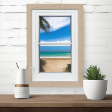 wall art mockup, frame mockup on a white wall , summer collection