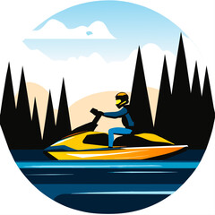 Jet ski riders navigate through a peaceful natural setting.