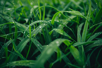 Close up of green fresh plants grass background