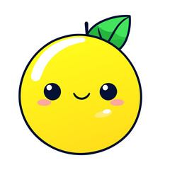 Fototapeta premium A cute little lemon rests on a leaf, looking like a tiny yellow sun against a vibrant green backdrop.