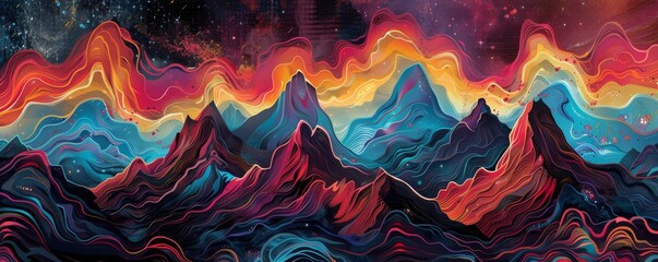 Abstract Waves, Fire and Mountains background, Vivid color - obrazy, fototapety, plakaty