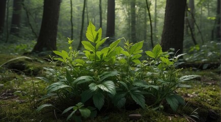 Obraz premium green herbs in the forest