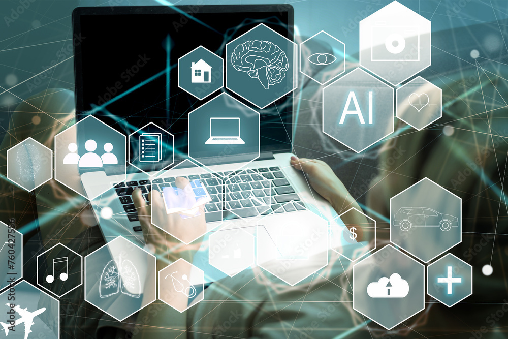 Poster manager technical industrial engineer working and control robotics with monitoring system software a