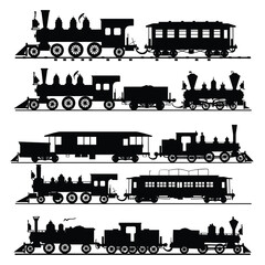 train silhouette vector set design	