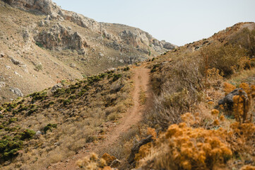 Scenic hiking trail through the mountains on the island of Crete